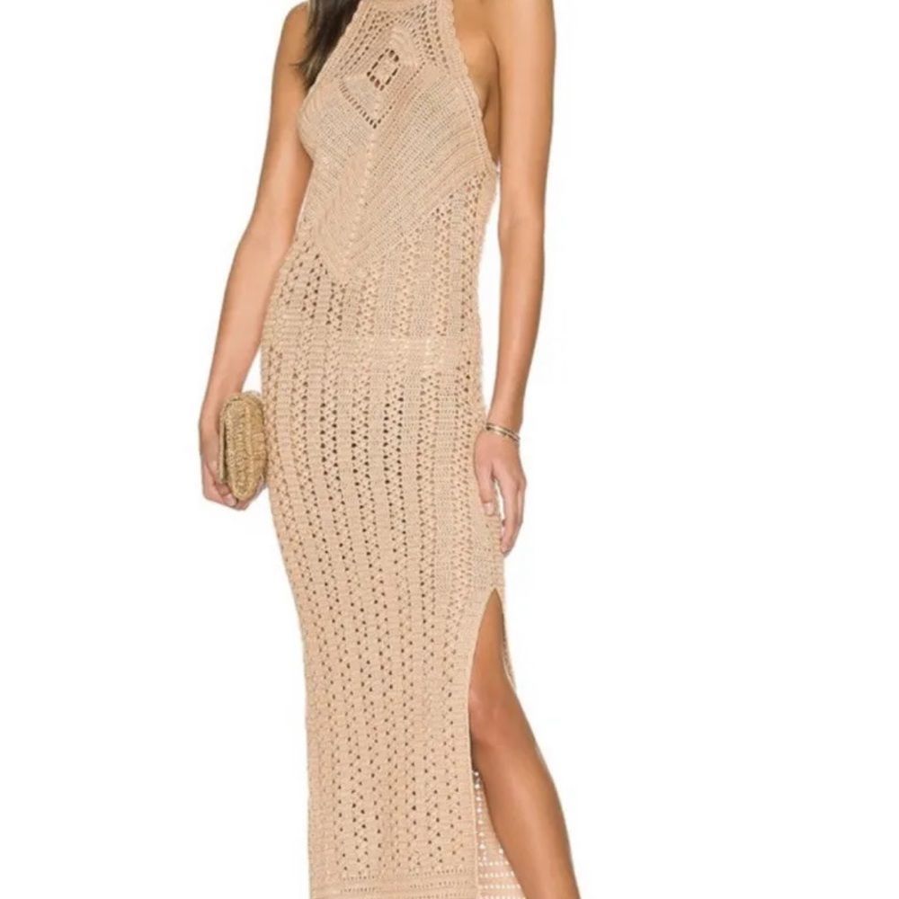 Free People Spell And The Gypsy Mirage Midi Maxi Dress Crochet Side Slits Nude - Picture 4 of 7
